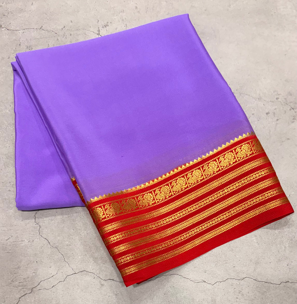 Lilac stripes border pure Mysore silk crepe saree