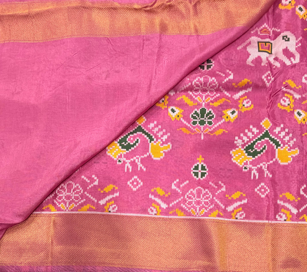 Light pink small border tusser Paithani saree