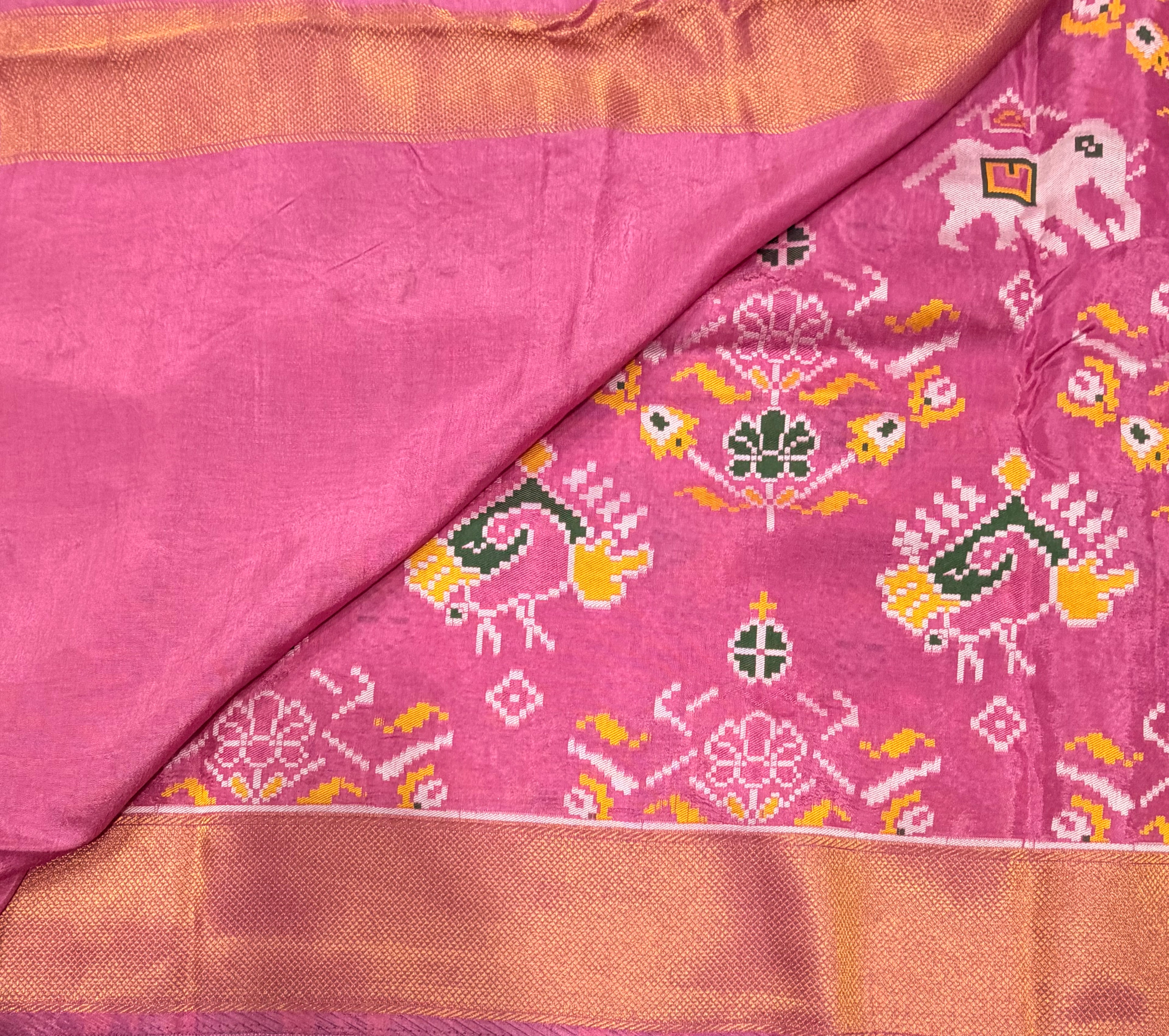 Light pink small border tusser Paithani saree