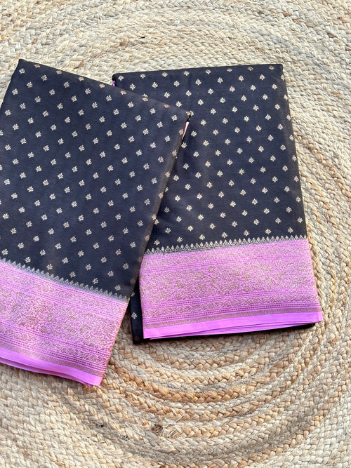 Black and lotus pink Banarasi crepe chiffon sarees