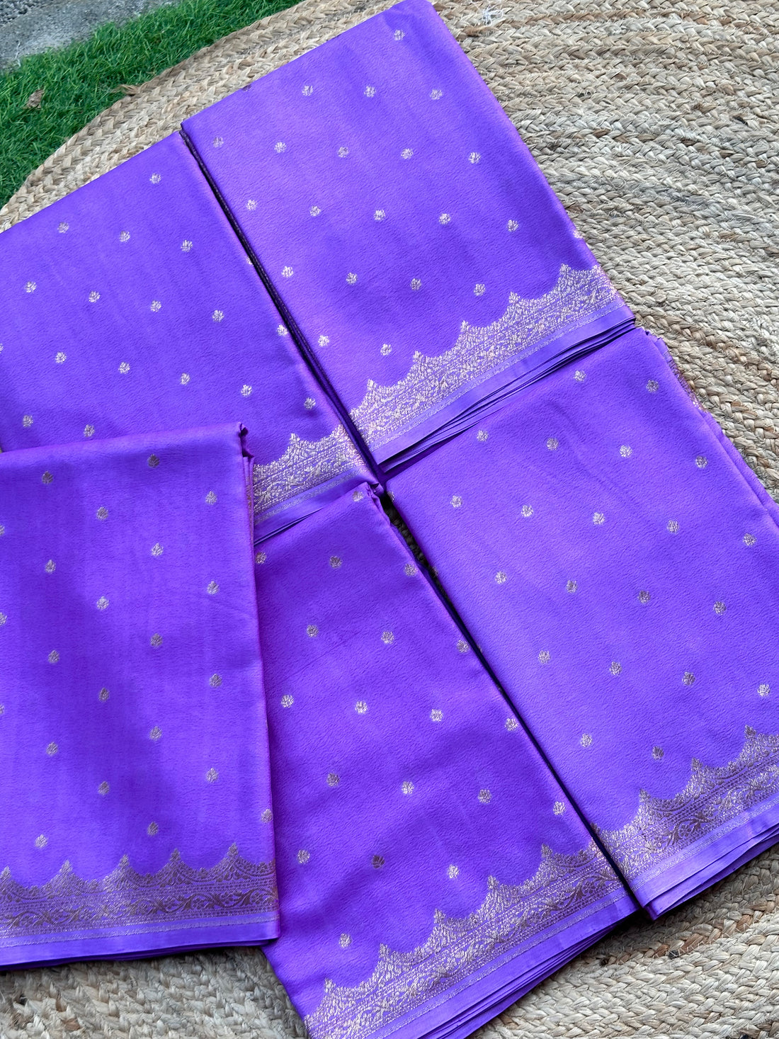 Lavender Banaras crepe chiffon sarees with brocade blouse