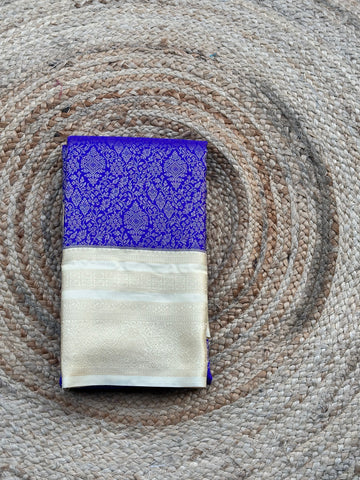 Royal blue and cream semi kanchi sarees