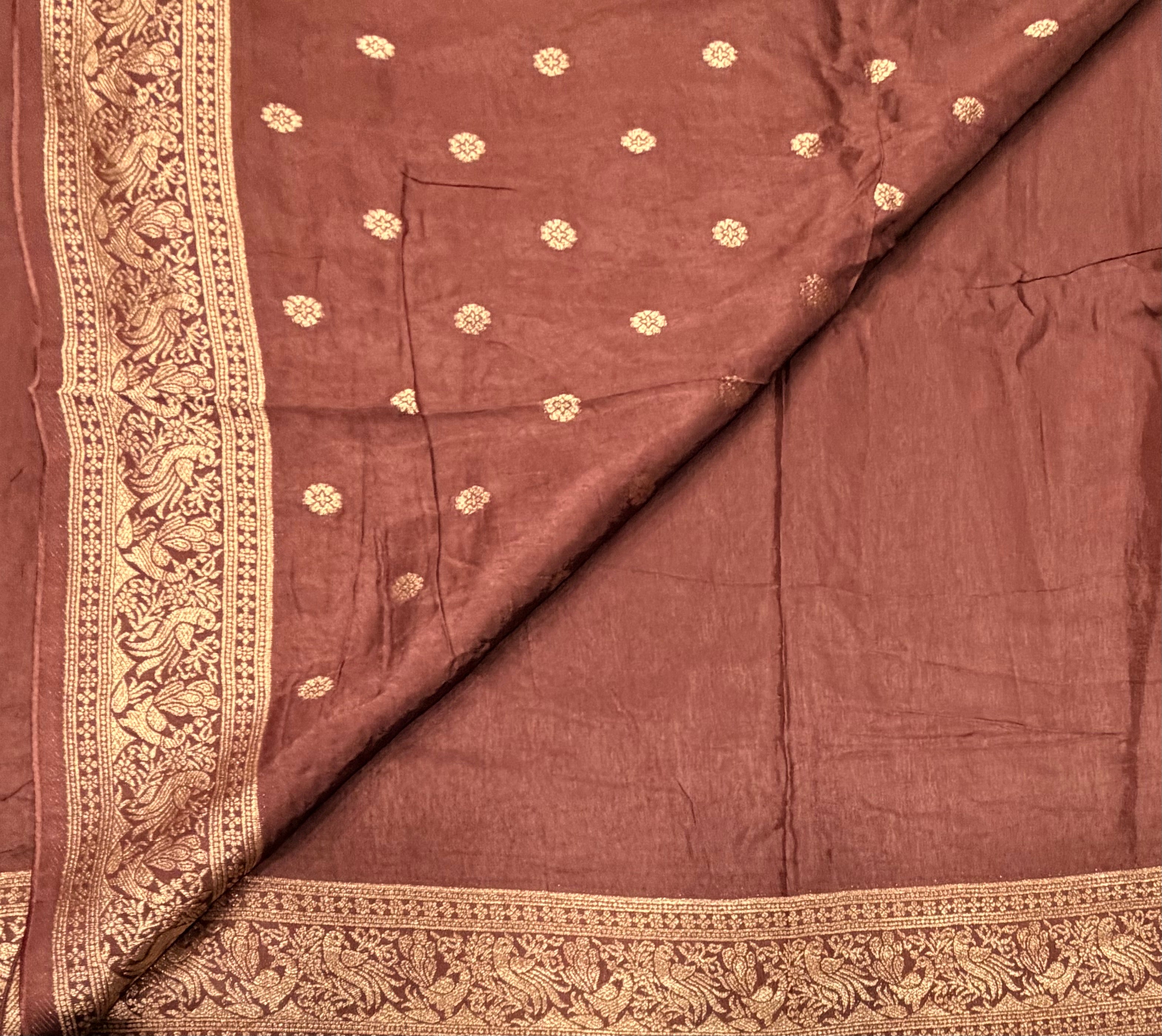 Light brown Kanchi border plain modal silk saree