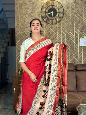 Red and Beige Maheshwari silk.