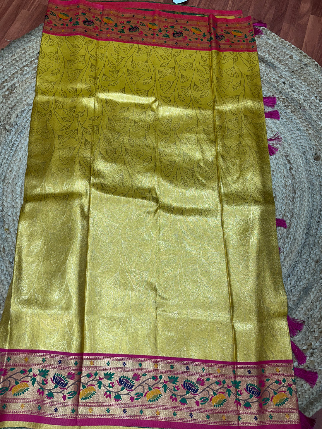 Yellow and pink tissue Paithani sarees