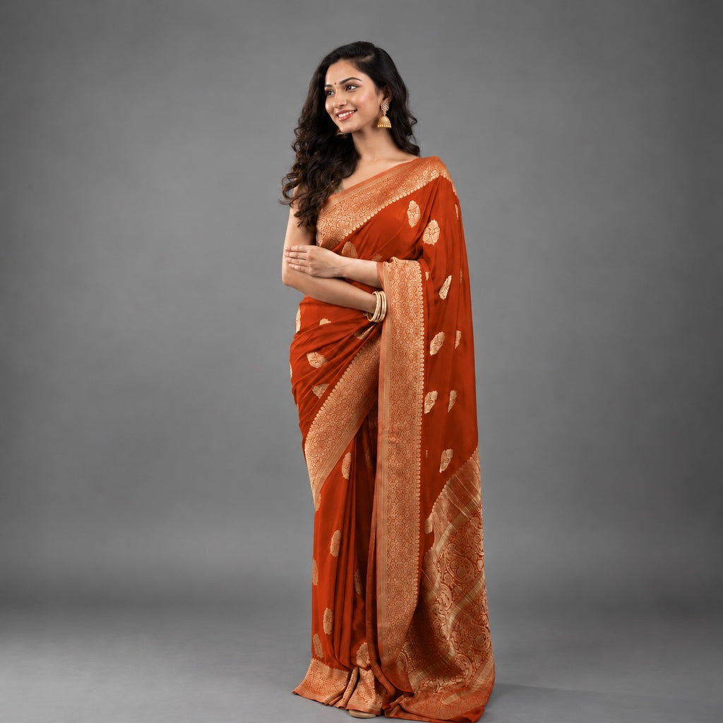 Rust orange big butta 107 designer soft crepe silk