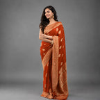 Rust orange big butta 107 designer soft crepe silk