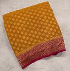 Mustard yellow small butta pure Banarasi khaddi georgette saree