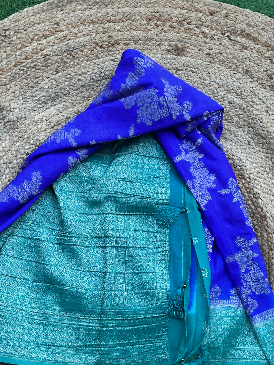 Royal blue and rama blue crushed georgette
