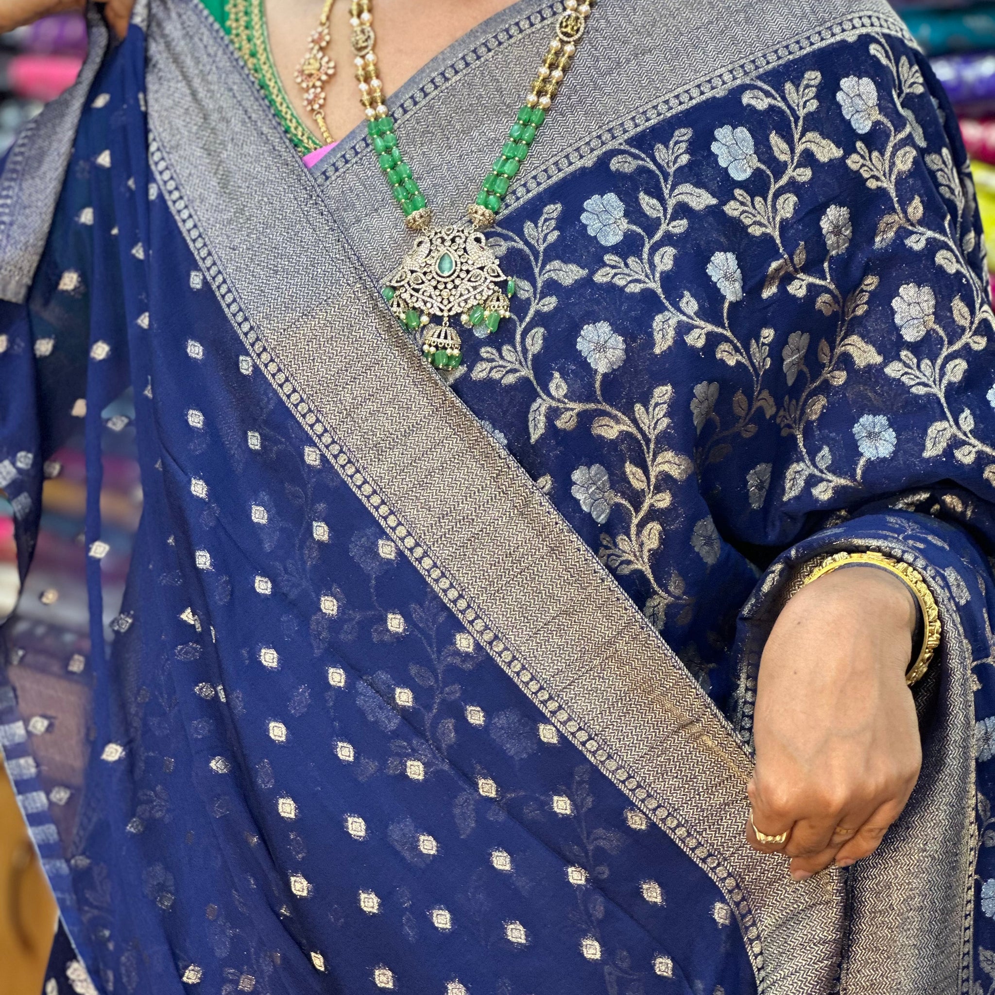 Navy blue designer georgette sarees