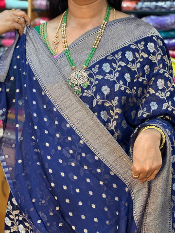 Navy blue designer georgette sarees