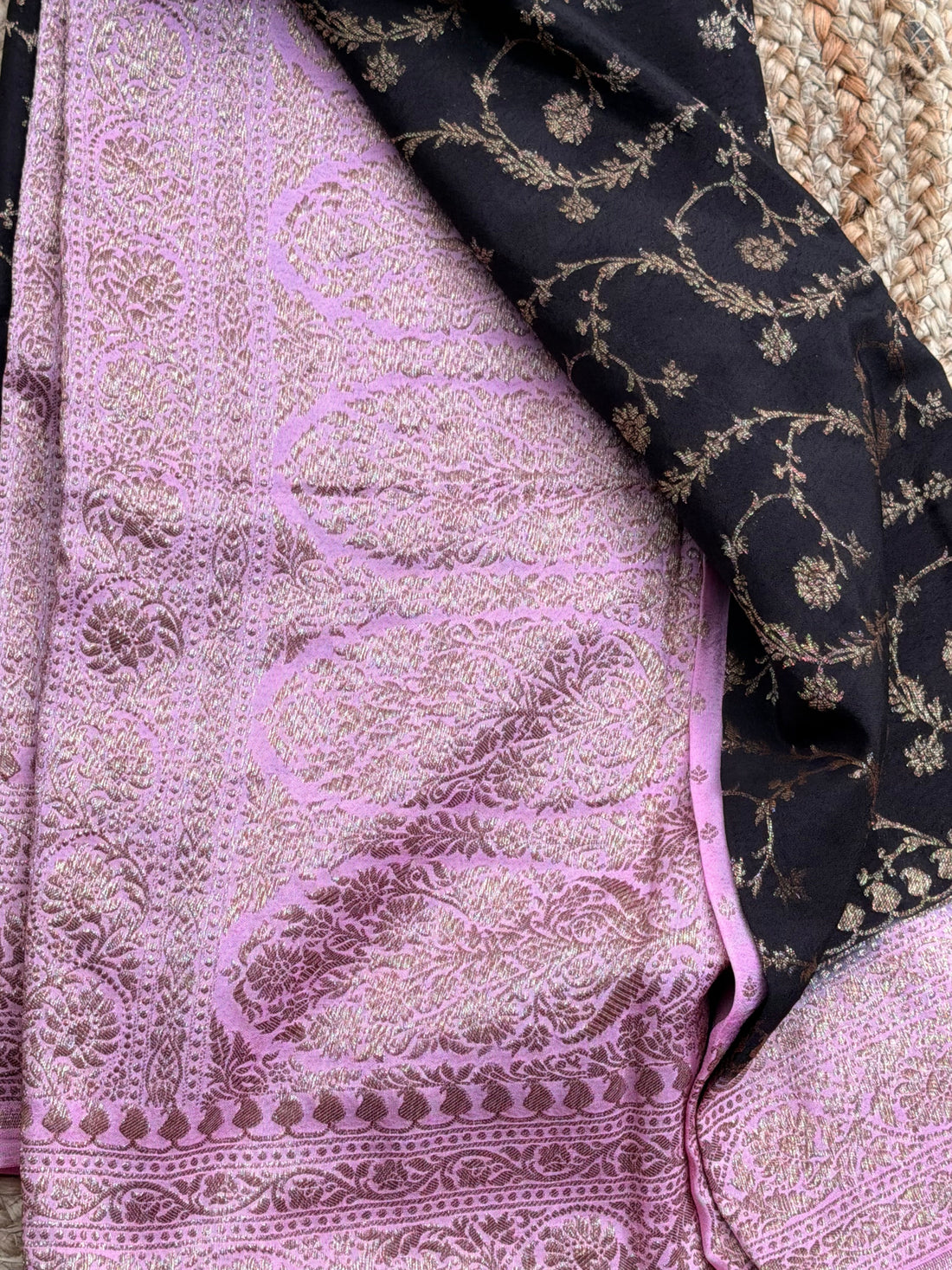 Blue and pink Banarasi Crepe Chiffon in Jaal Pattern