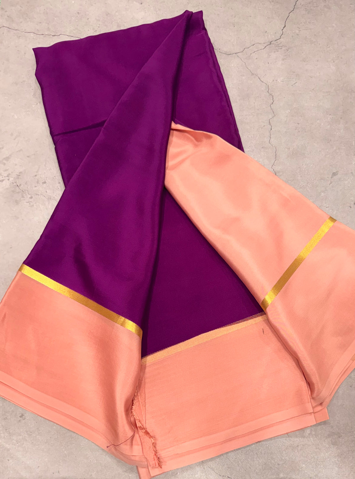 Purple contrast border pure Mysore silk crepe saree
