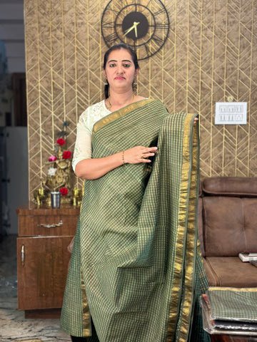 Green checks pattern, Maheshwari silk.