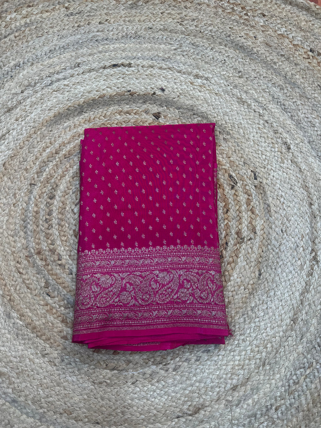 Rani pink crepe chiffon sarees