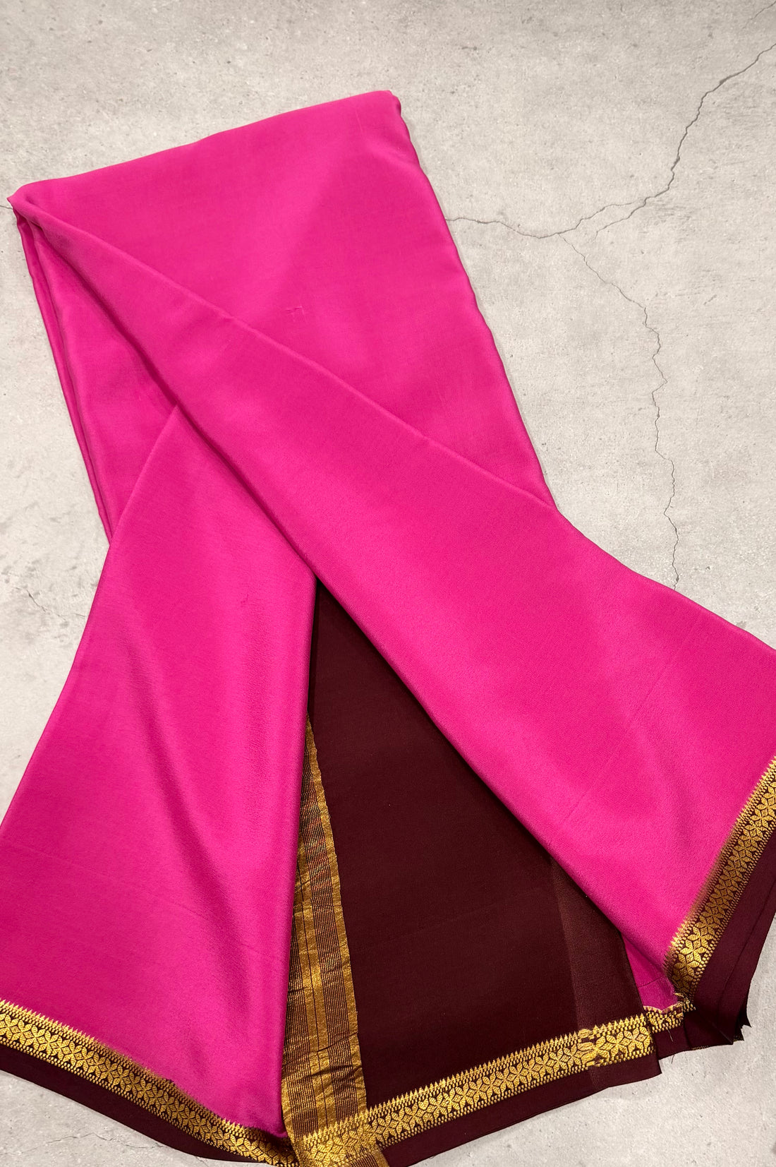 Pink one inch border pure Mysore silk crepe saree