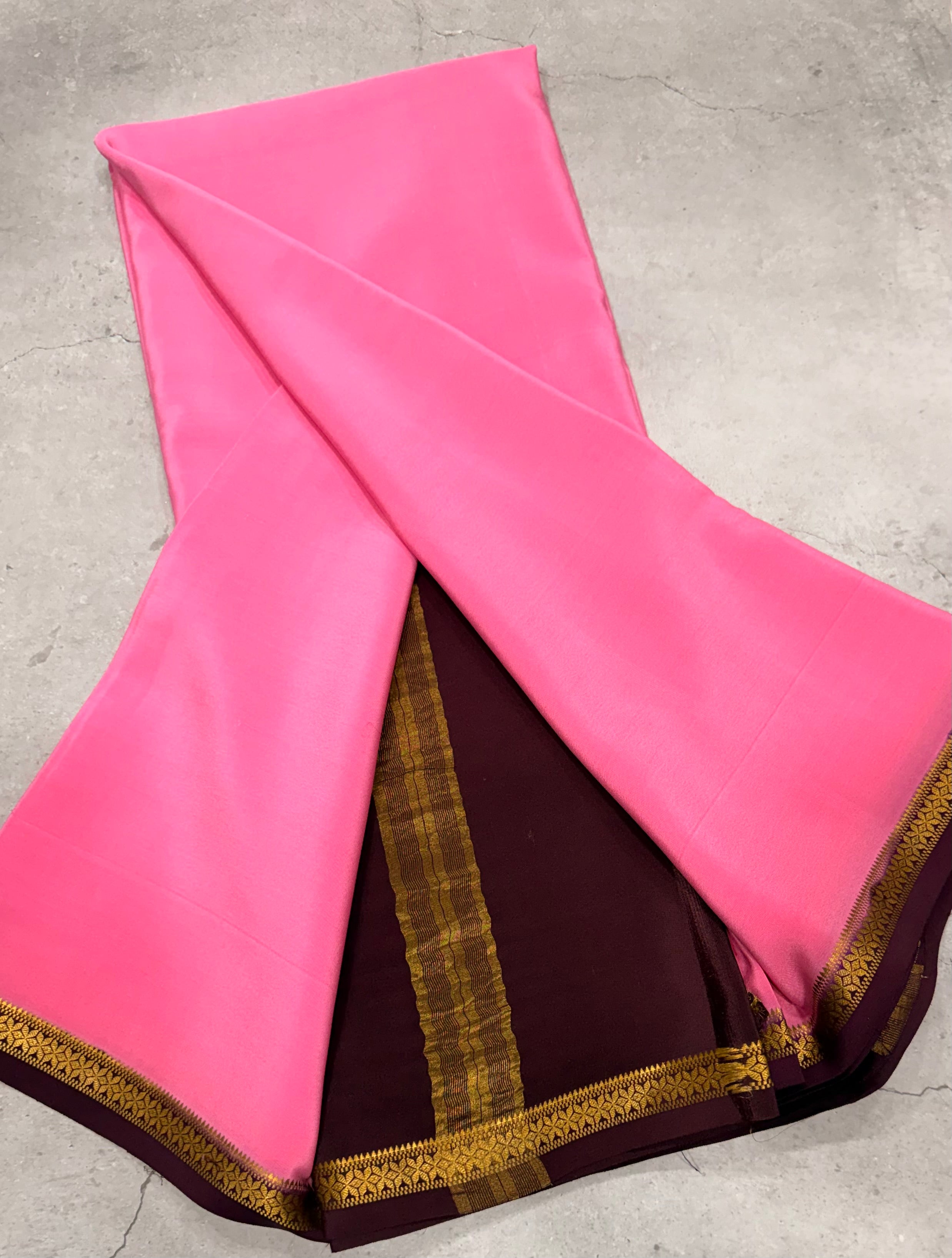 Pastel pink one inch border pure Mysore silk crepe saree