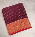 Wine n red pure benarasi crepe silk saree