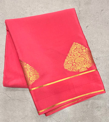 Pink leaf big butta pure Mysore silk crepe saree