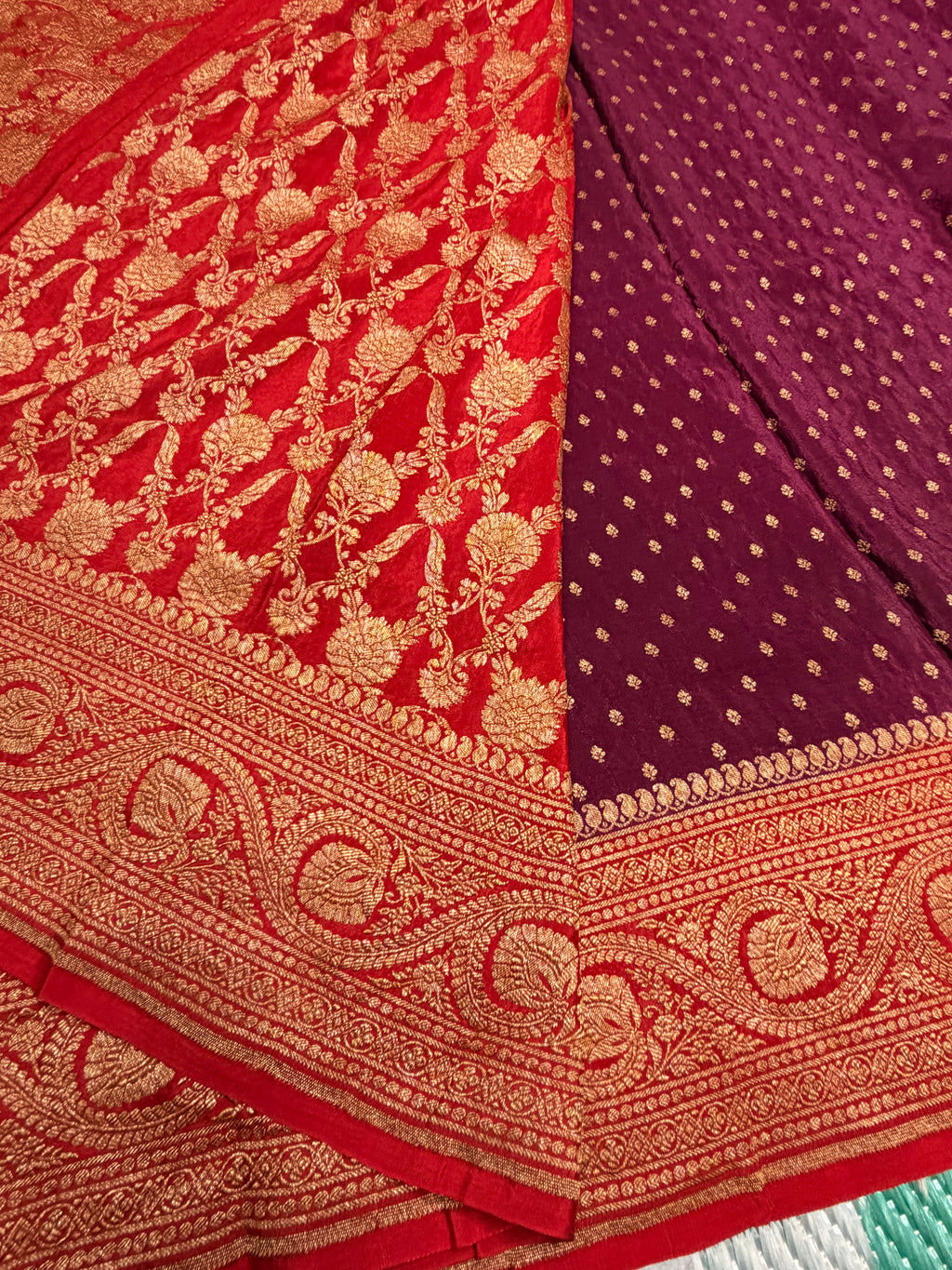 Wine n red pure benarasi crepe silk saree