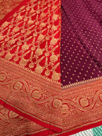 Wine n red pure benarasi crepe silk saree