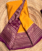 Yellow n magenta small butta benarasi crepe saree
