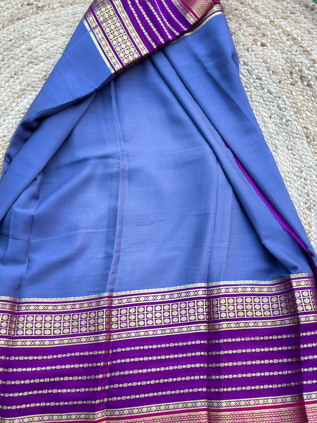 Grey with purple pure crepe Mysore Silk sarees 120 gsm