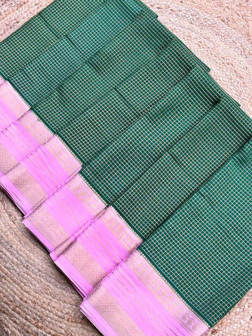 Green and lotus pink,pure crepe Mysore Silk sarees 130 gsm