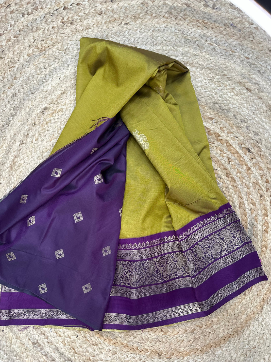 Green with purple semi kanchi