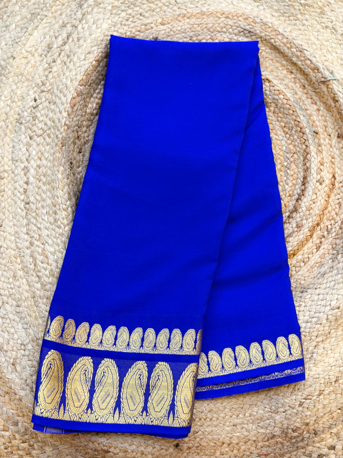 Royal blue KSIC double mango border crepe Mysore silk 120gsm