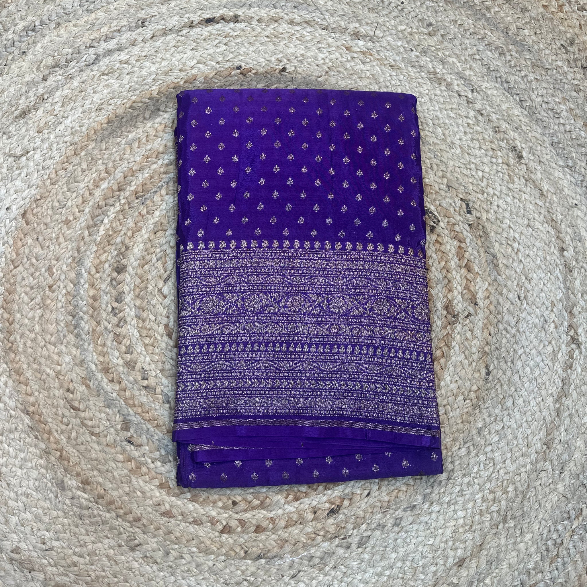 Purple crepe chiffon with long border
