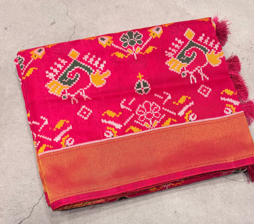 Pink small border tusser Paithani saree