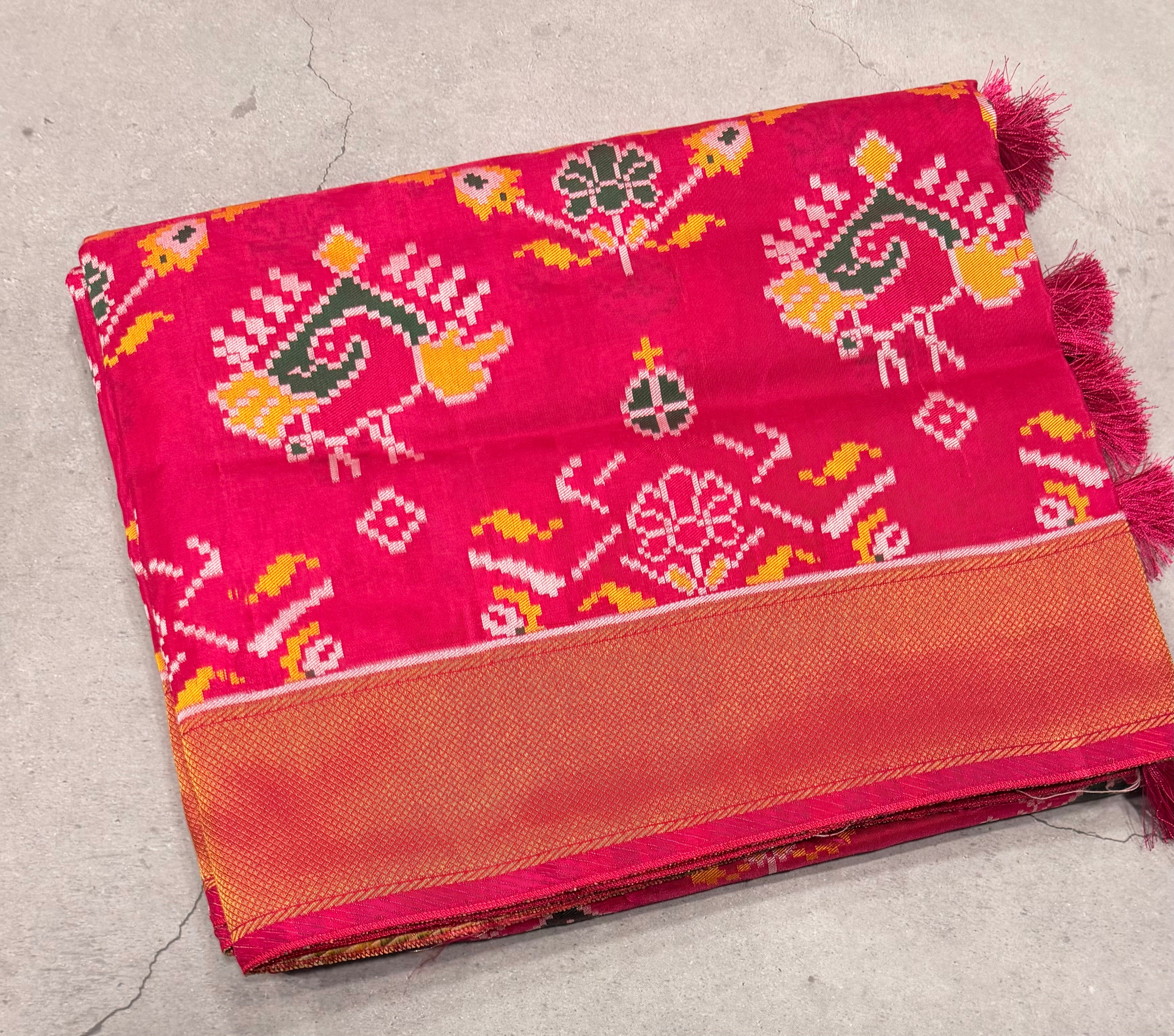 Pink small border tusser Paithani saree
