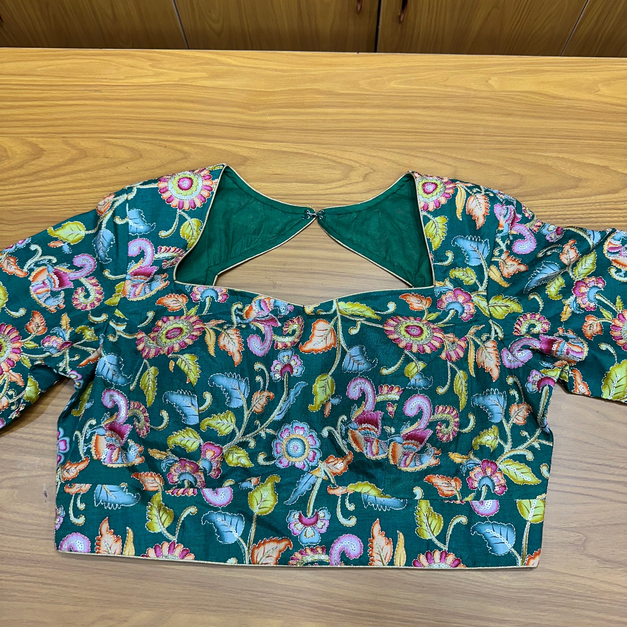 Deep green kalamkari blouse