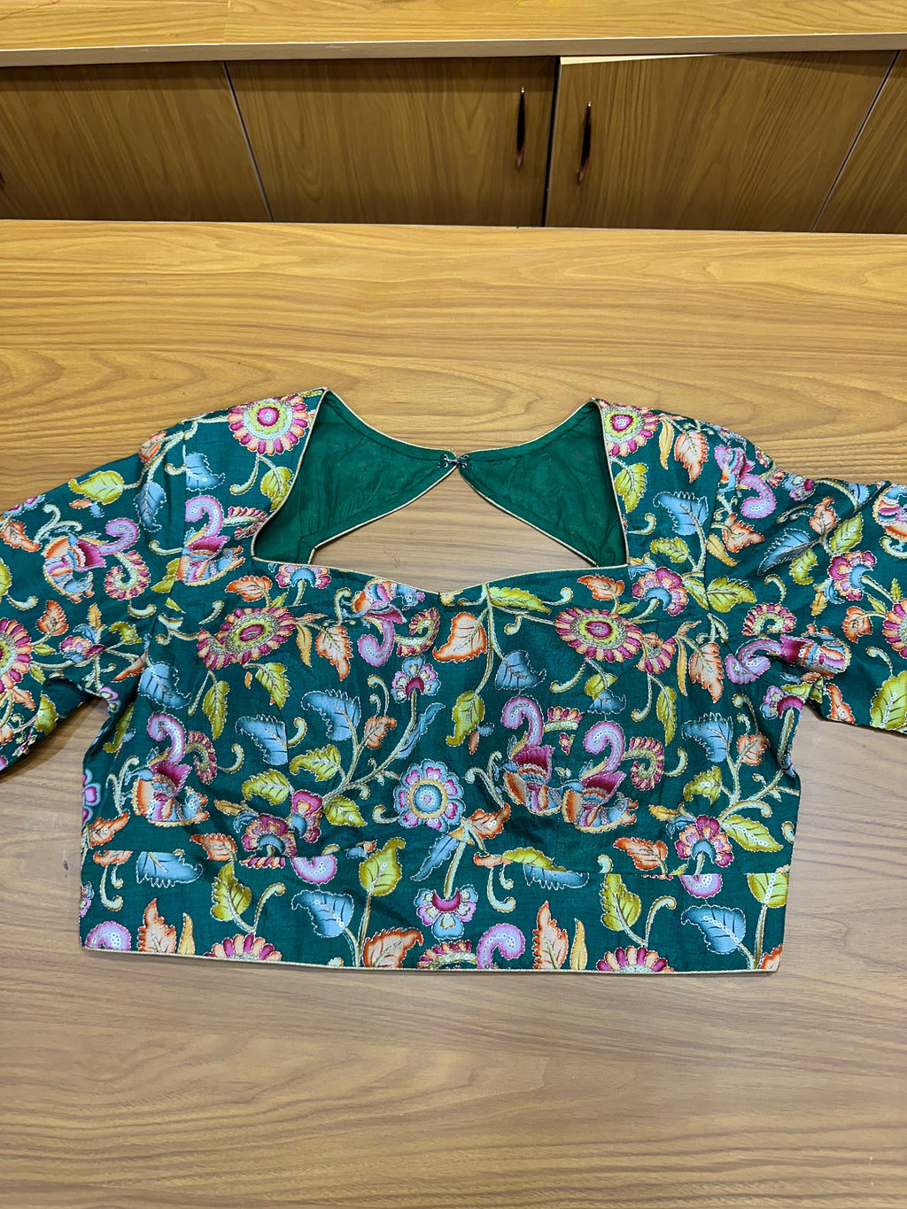 Deep green kalamkari blouse