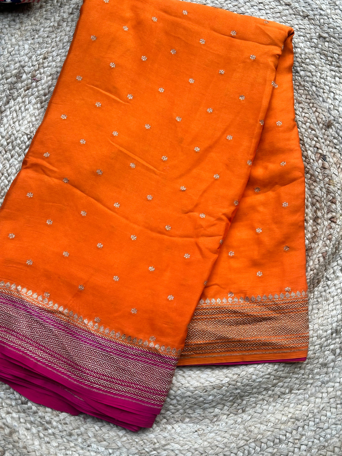 Orange and pink pure crepe Banaras silk sarees