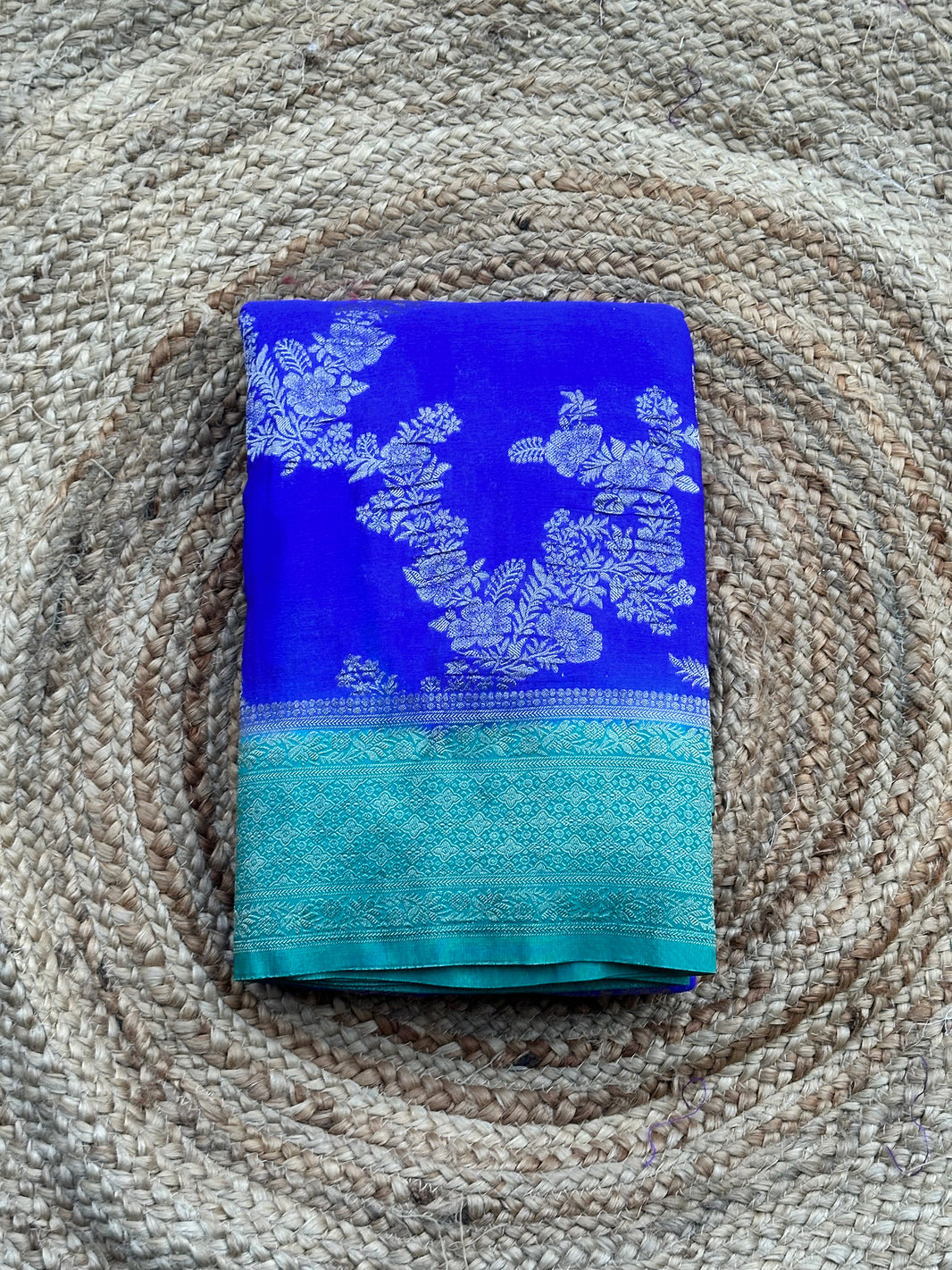 Royal blue and rama blue crushed georgette