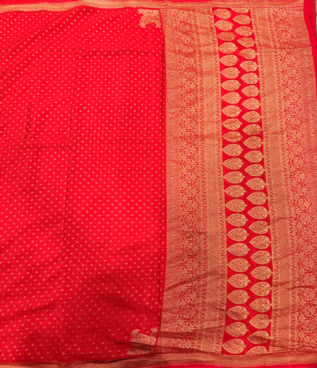 Red small butta pure benarasi crepe silk saree