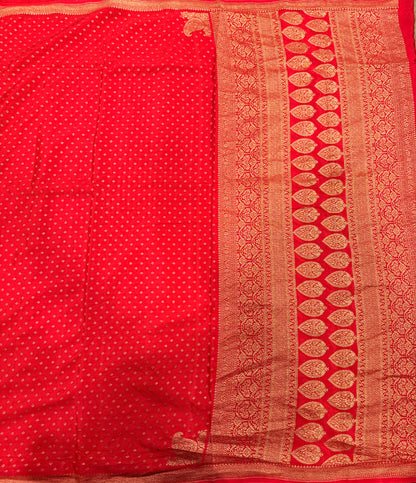 Red small butta pure benarasi crepe silk saree