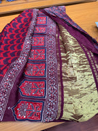 Maroon ajrak mirror work with tissue pallu