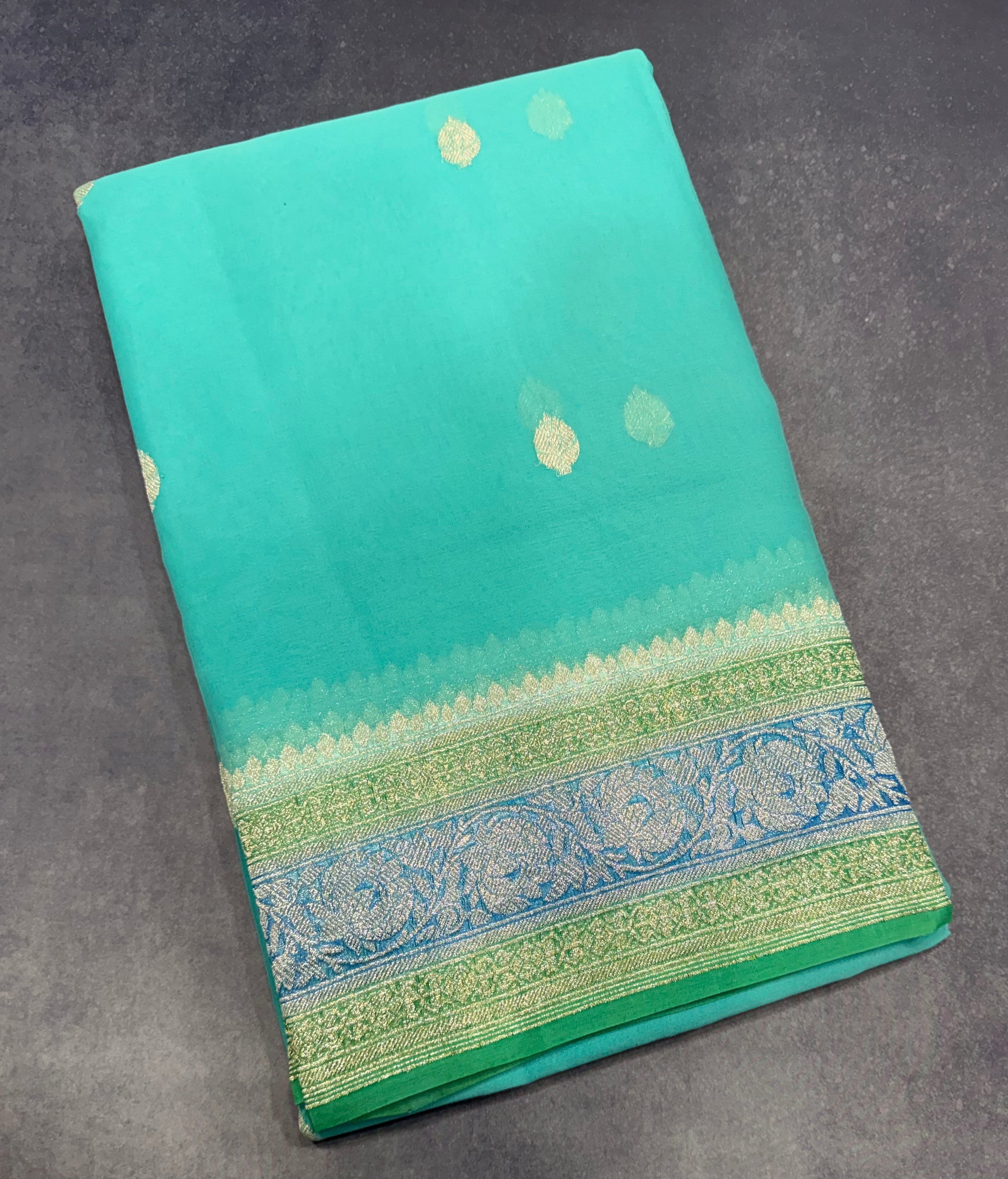 Sky blue 3D Banarasi pure khadi chiffon saree sliver zari saree
