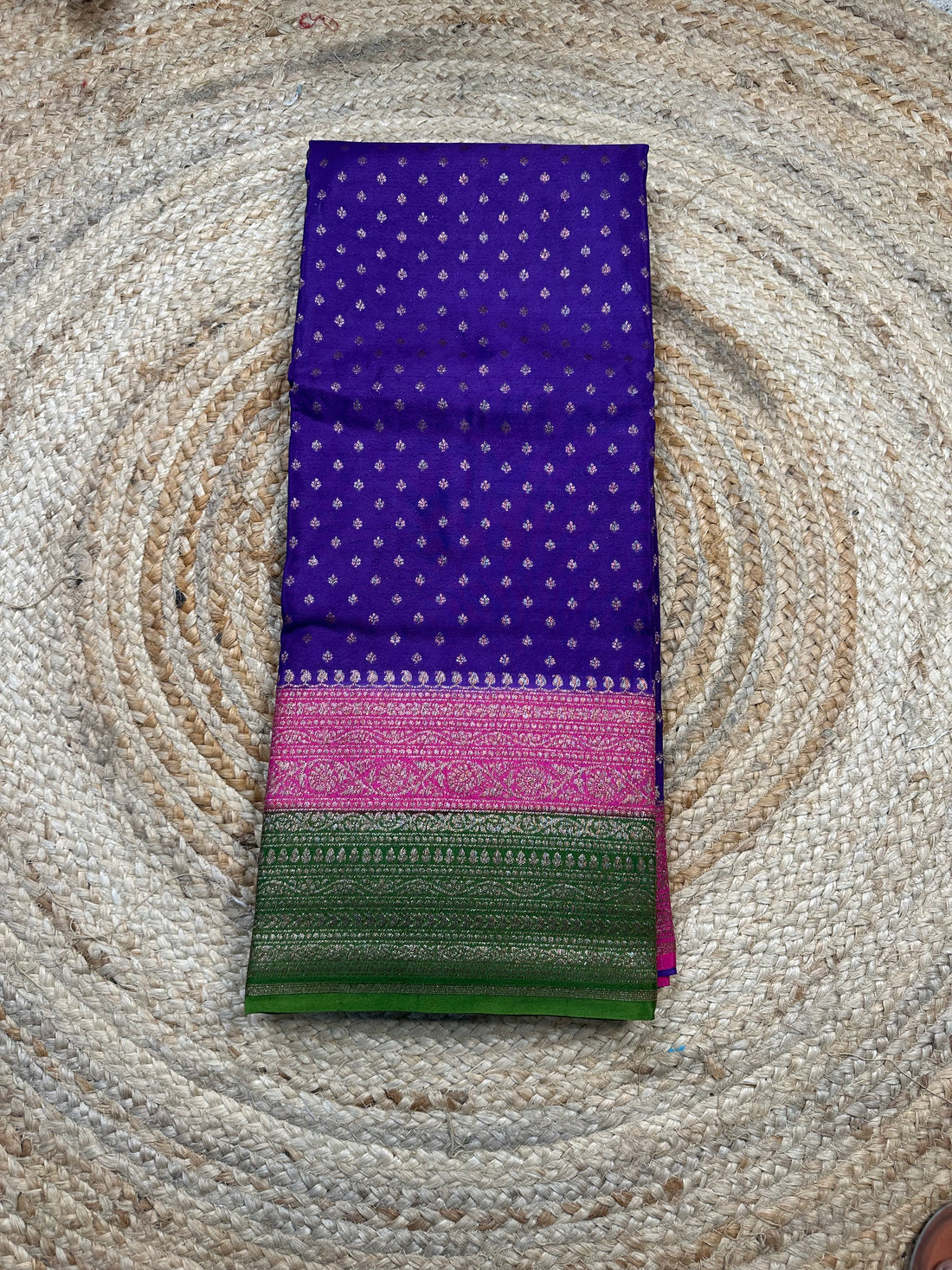 3D pattern purple and pink and green crepe chiffon sarees.