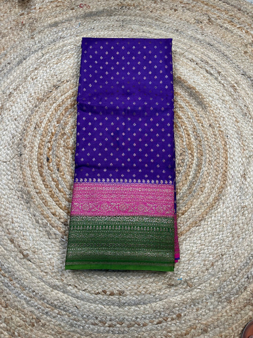 3D pattern purple and pink and green crepe chiffon sarees.
