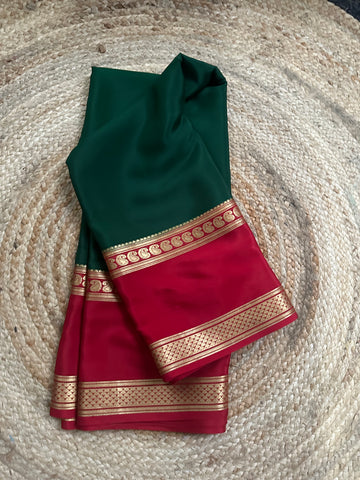Red and green pure crepe Mysore Silk sarees 120gsm