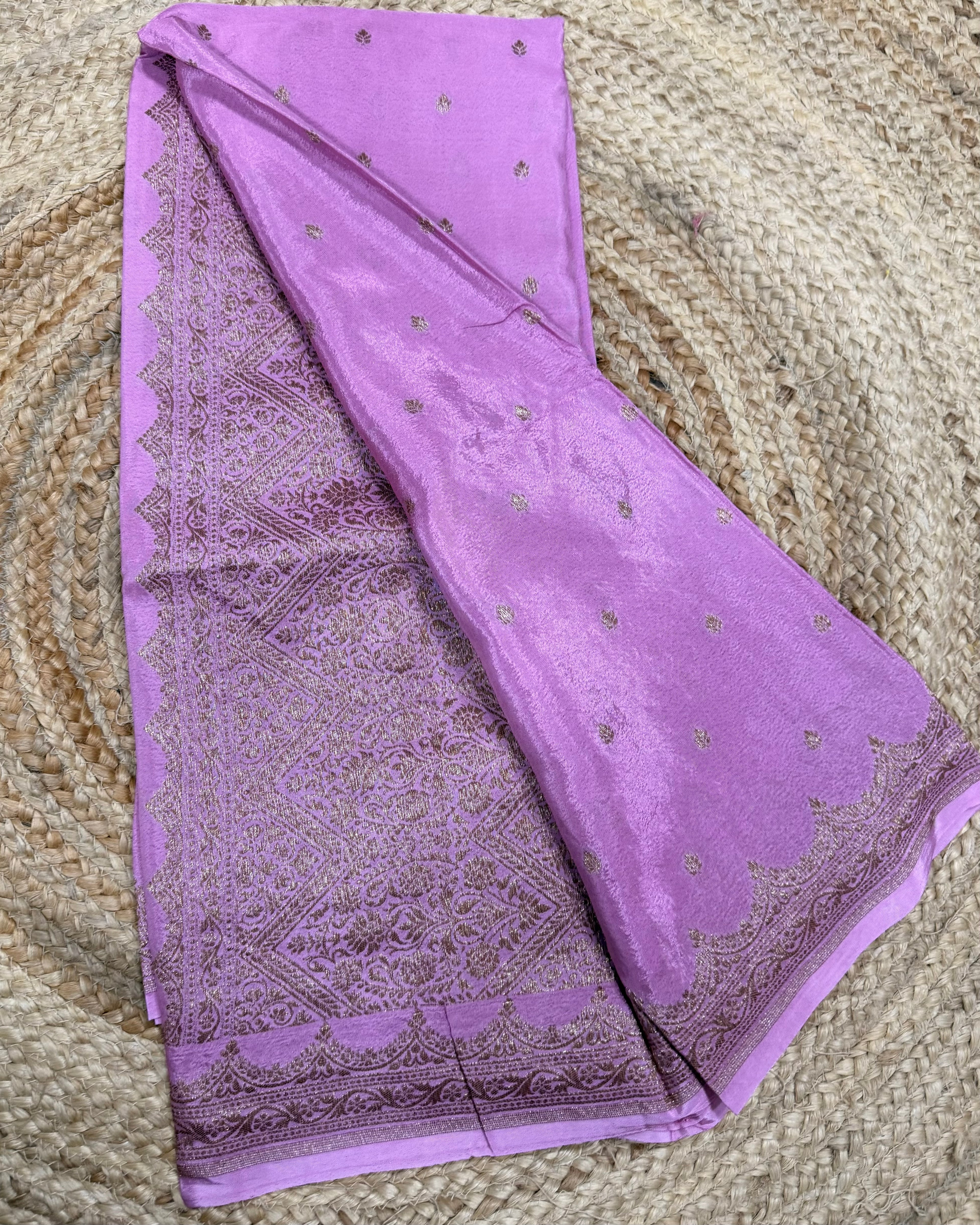Onion Pink pure Banarasi crepe saree