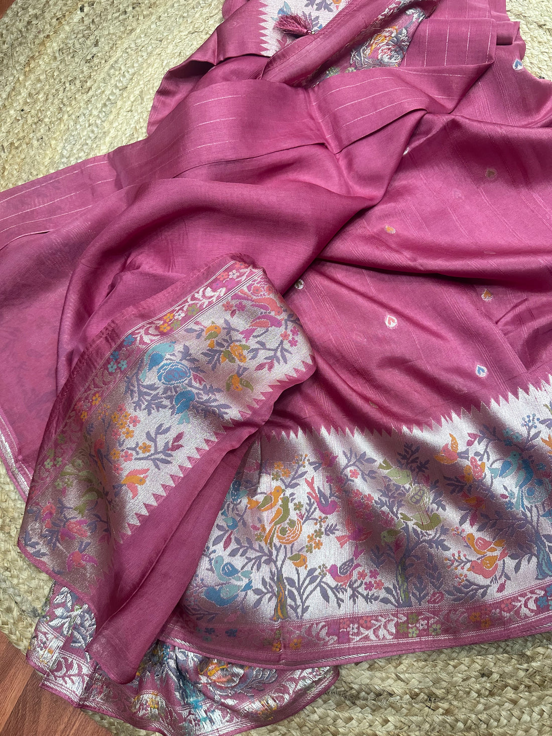 Onion pink tusser Paithani sarees