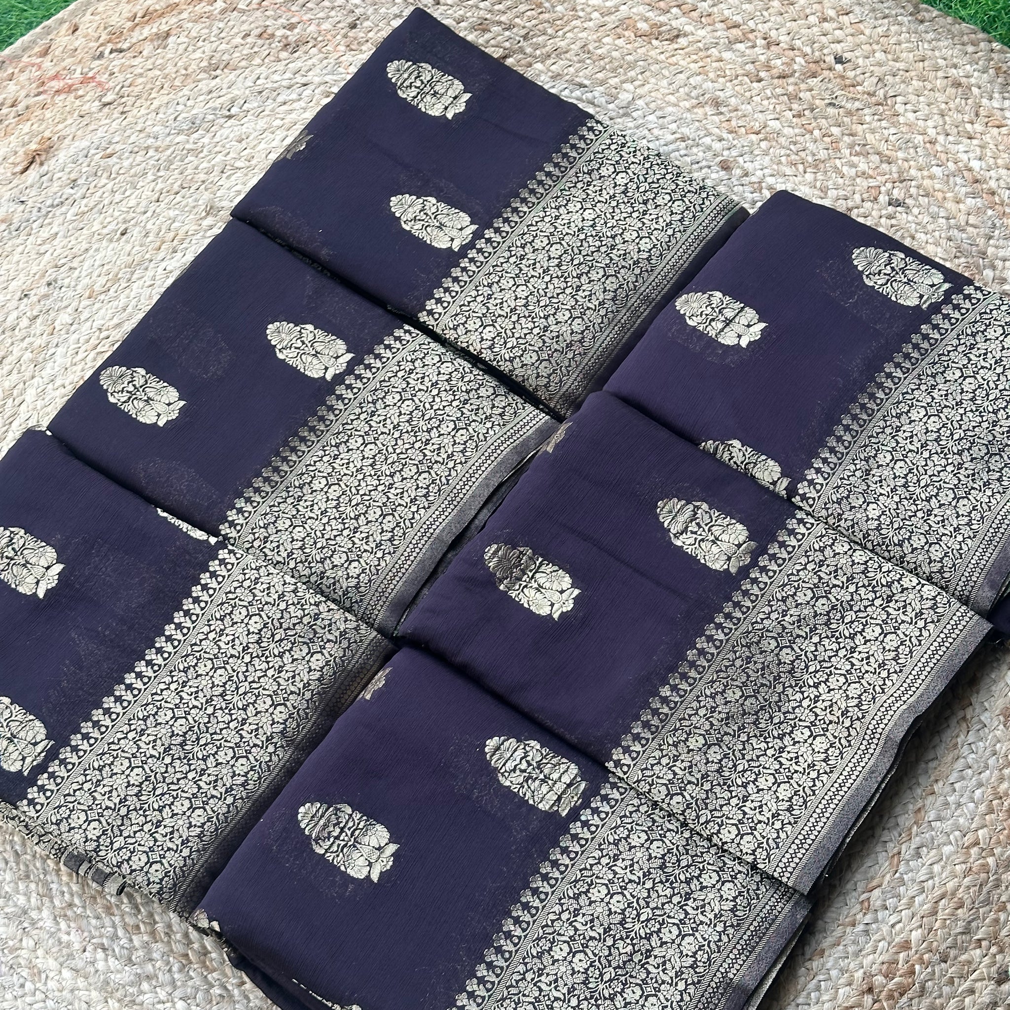 Dark coffee brown soft crepe big butta sarees