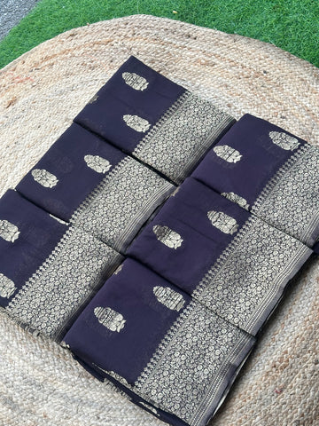 Dark coffee brown soft crepe big butta sarees