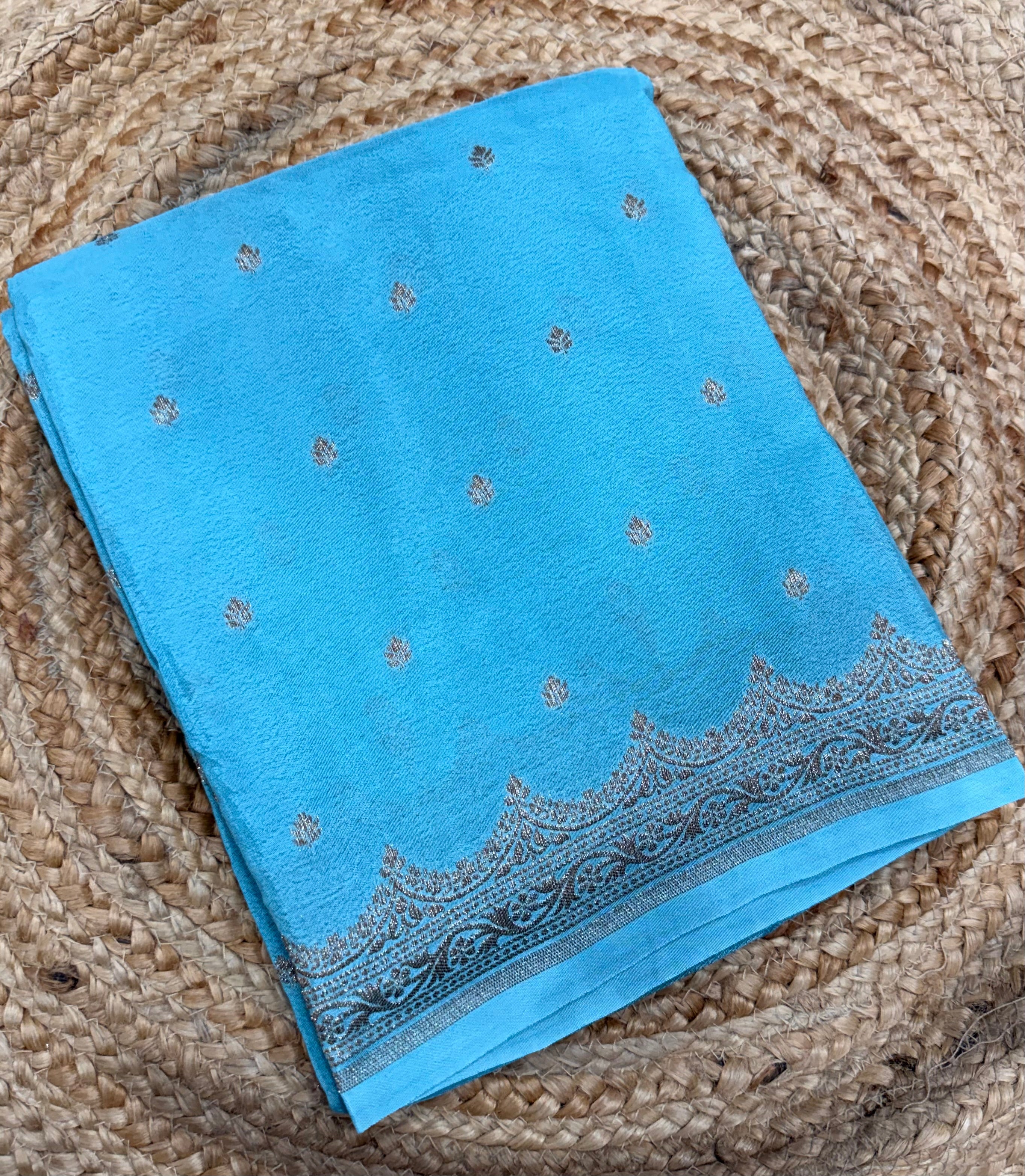 Light blue pure Banarasi crepe saree