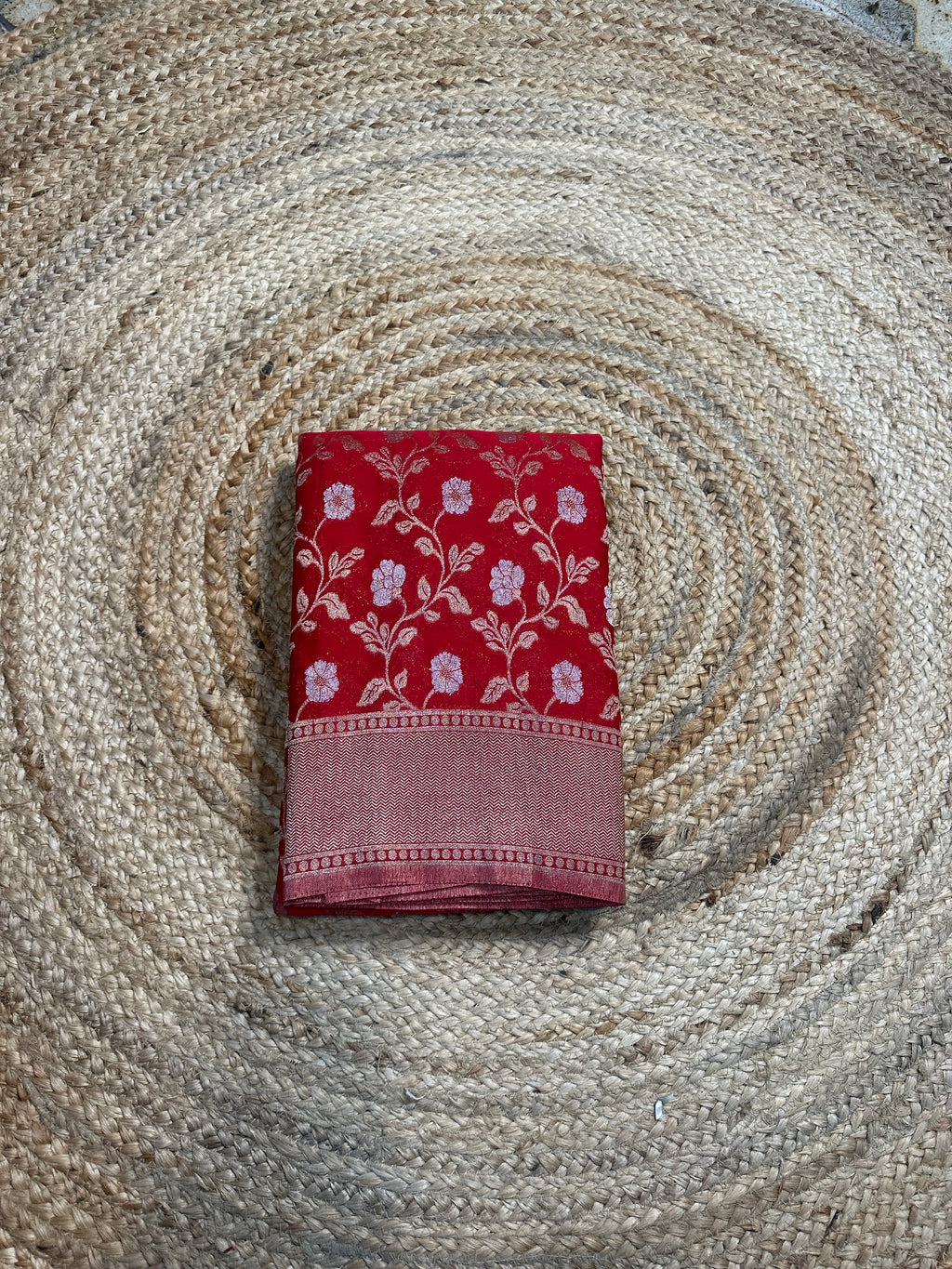 Red designer georgette in jaal pattern